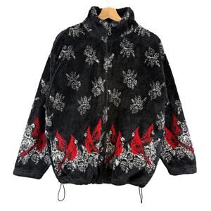 Vintage Cardinal West Coast Full Zip Fleece Sweater Jacket Bird Pine M